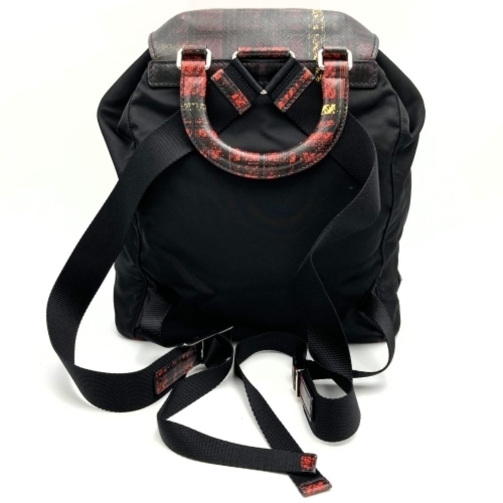 Prada Plaid Pattern Nylon Rucksack Daypack Black … - image 2